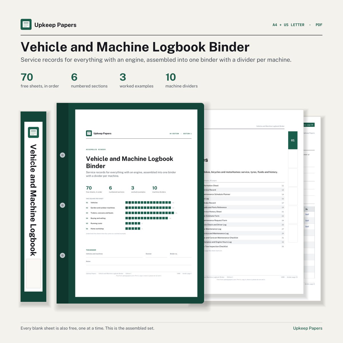 The Vehicle and Machine Logbook Binder cover and spine label